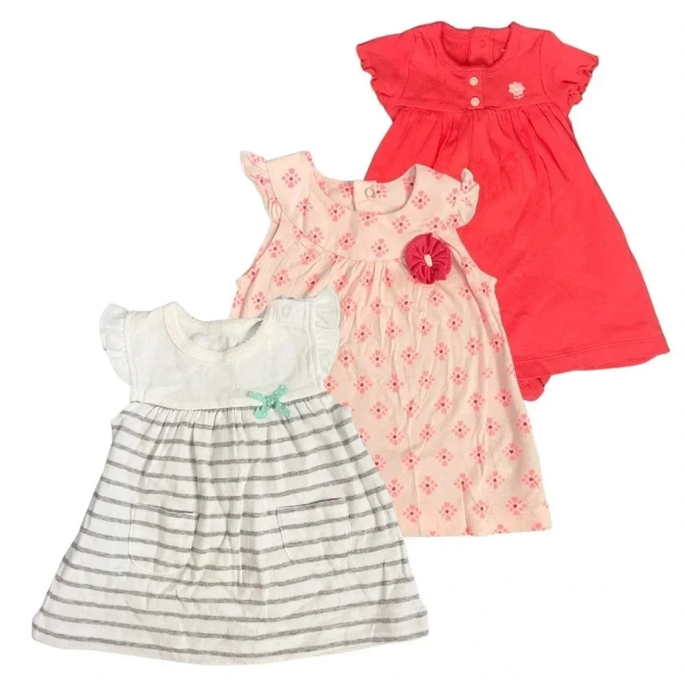 Set of 4 Carter's Dresses for Infants - size 3M - Cotton - Flora - Stripes